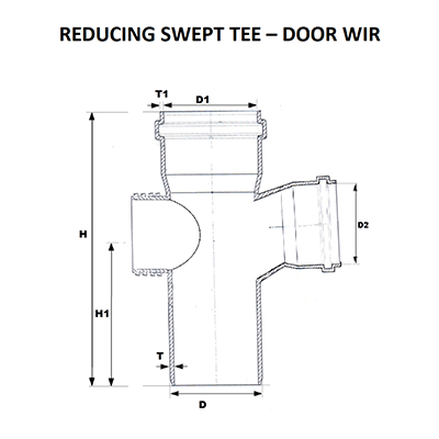 Reducing Swept Tee With Door Diagram - SWR Pipe